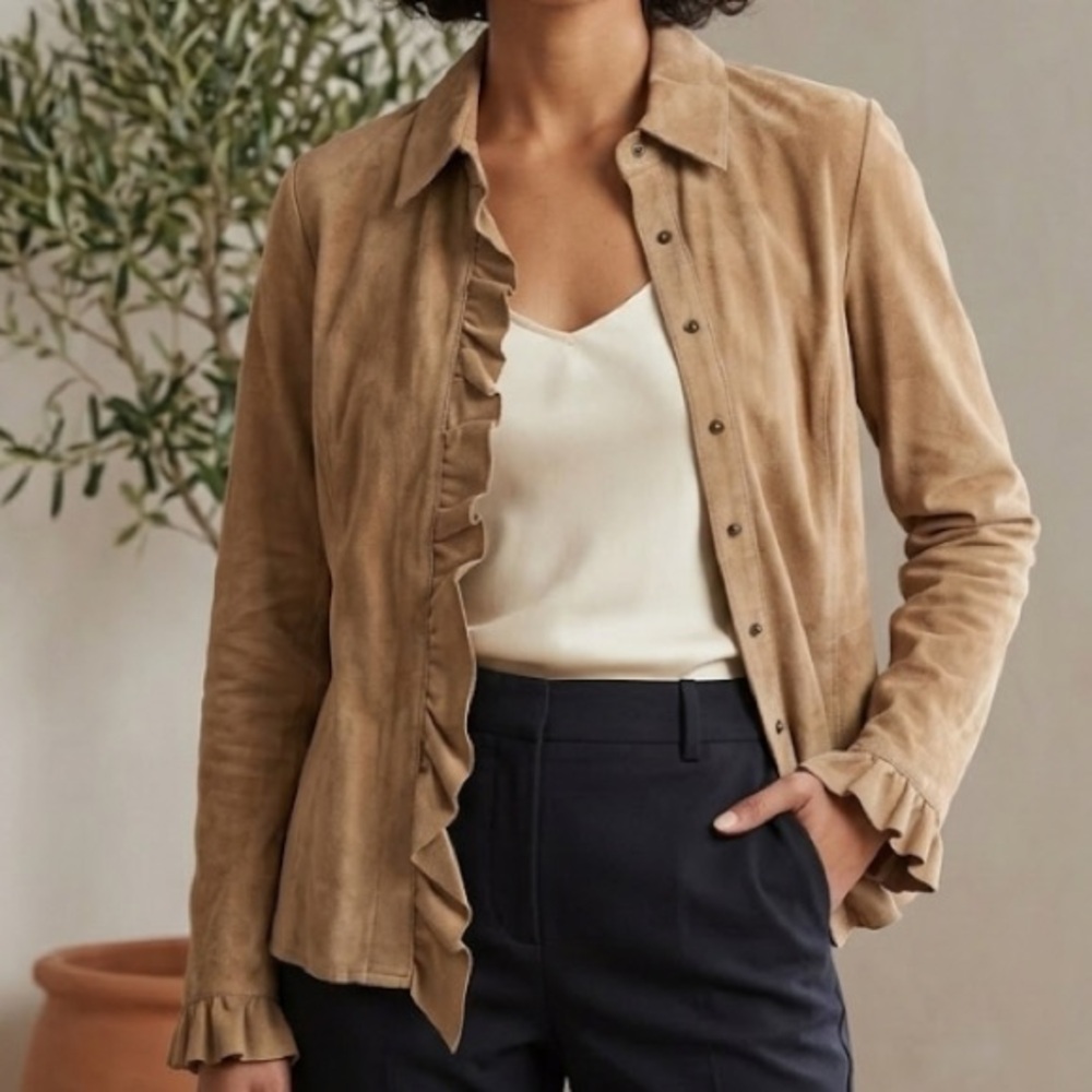 Margaret Godfrey vintage‎ suede Western Rodeo jacket ruffle detail Size 14
